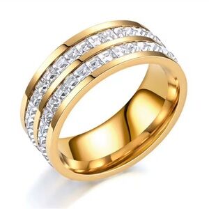 Swarovski Elements Shiny Gold Stainless Steel Channel-set Eternity Band Ring NEW